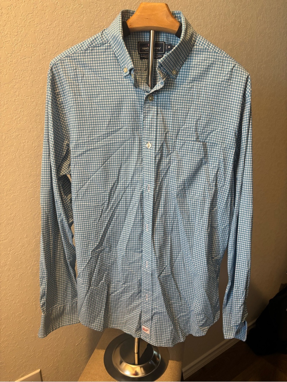 Vineyard Vines Performance Nylon Murray Shirt Blue Plaid Long Sleeve Medium